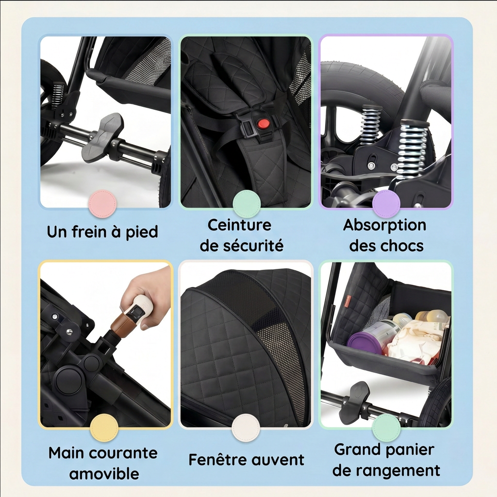 Poussette 3 en 1 - Noir Onyx Mamilly
