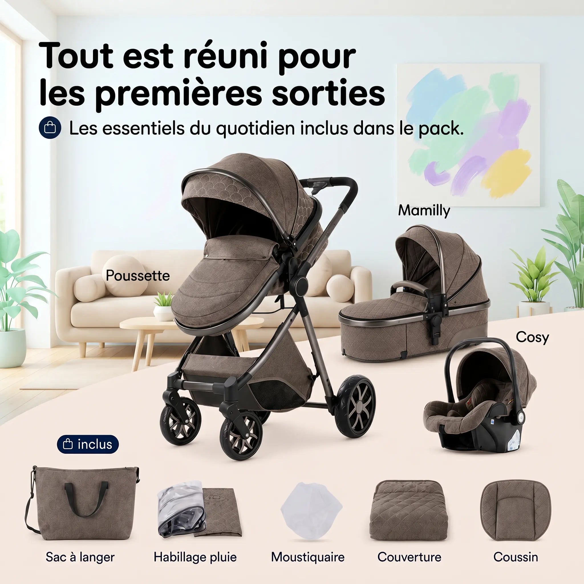 Poussette 3 en 1 - Marron Mocha Mamilly