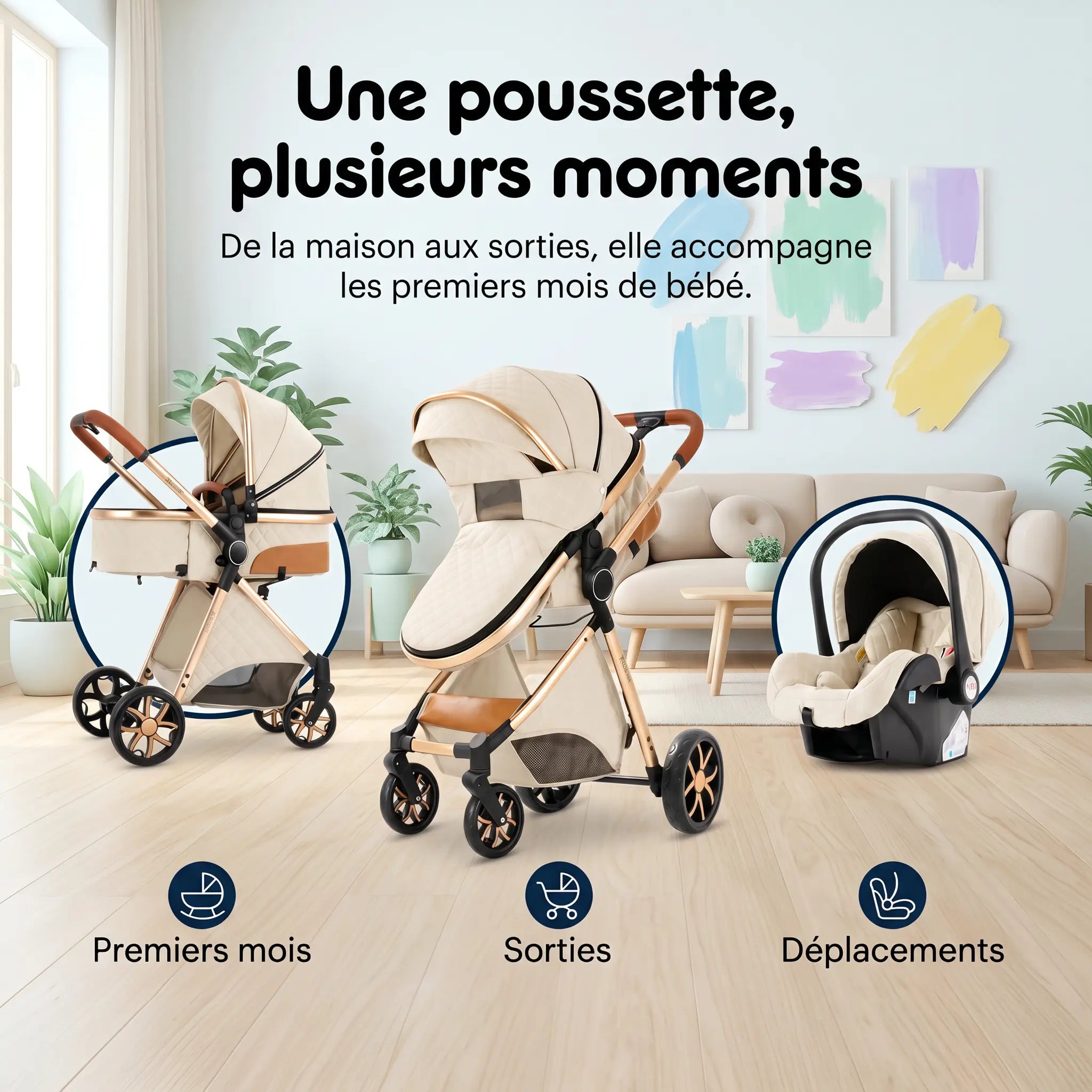 Poussette 3 en 1 - Blanc Ivoire Mamilly