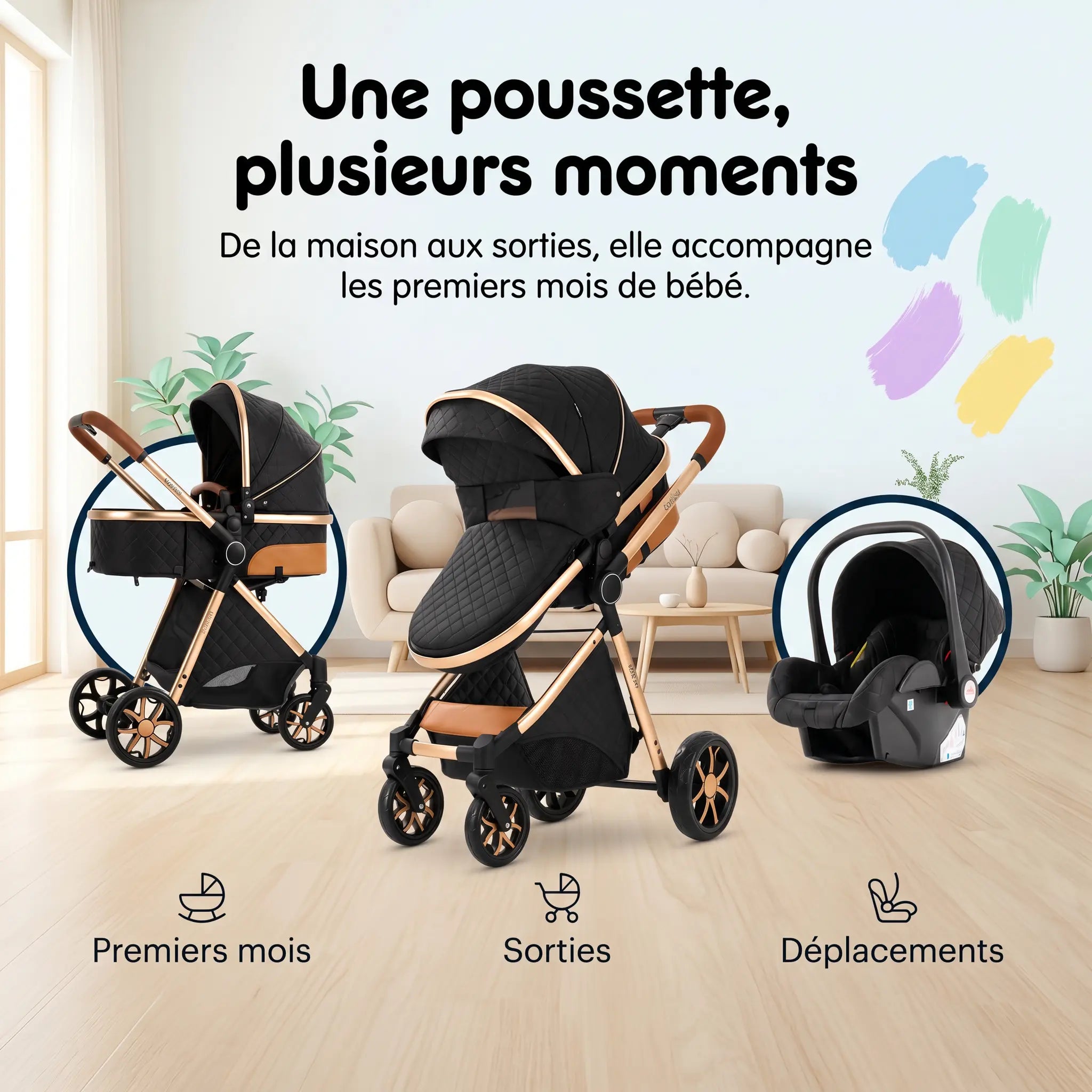 Poussette 3 en 1 - Noir Obsidienne Mamilly