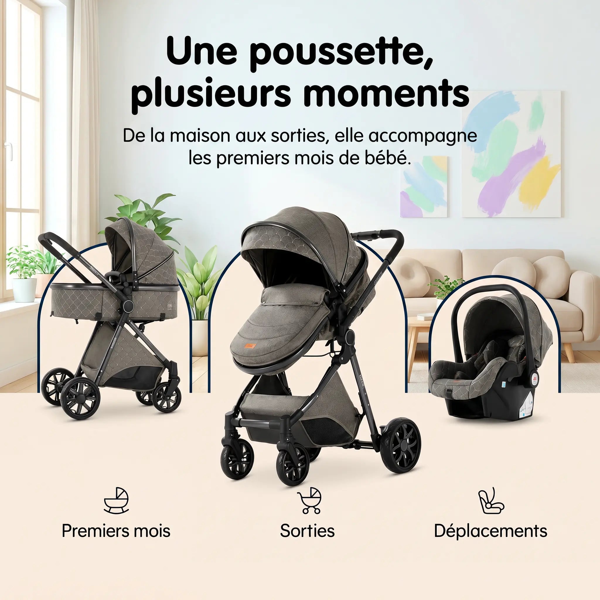 Poussette 3 en 1 - Gris Graphite Mamilly