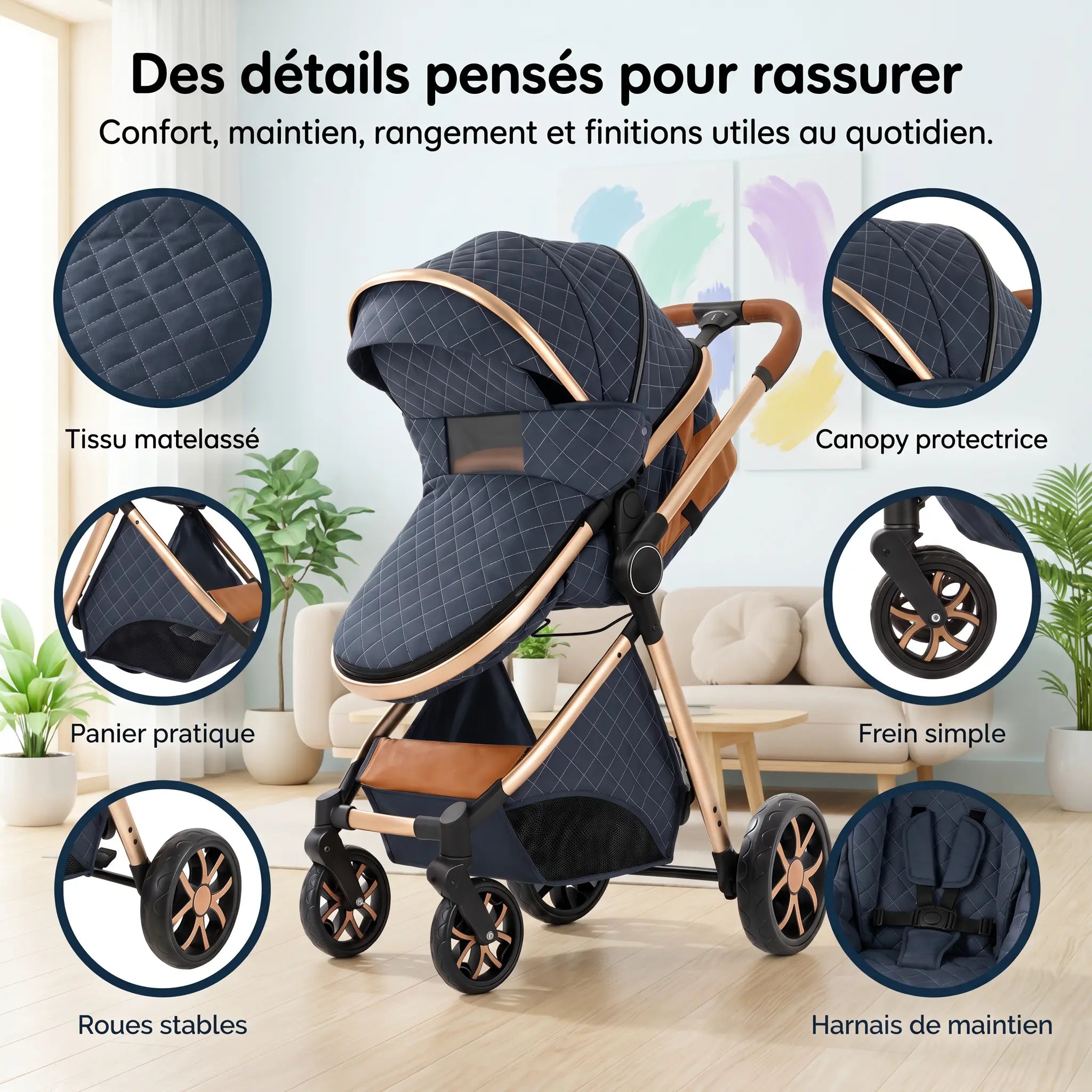 Poussette 3 en 1 - Bleu Saphir Mamilly