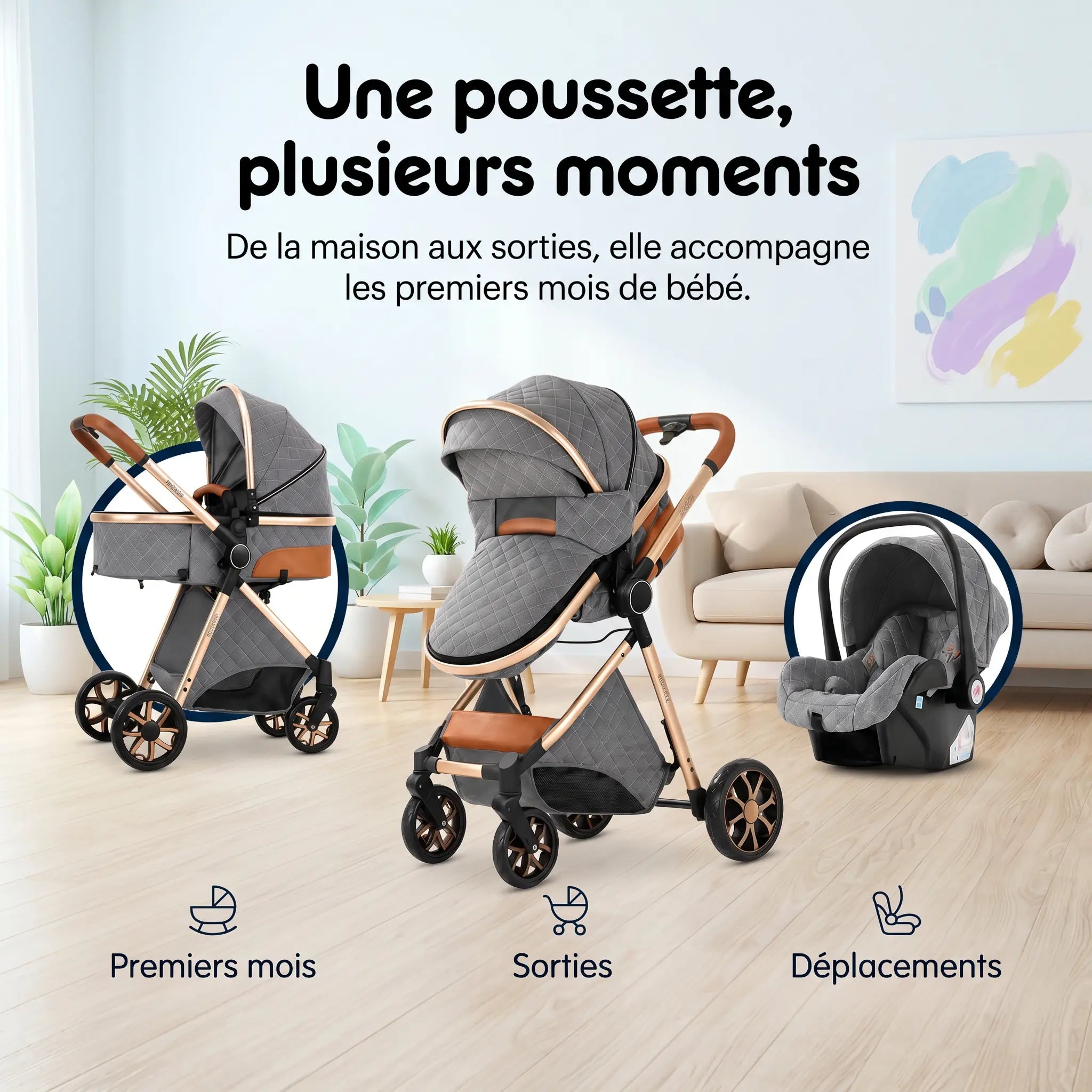 Poussette 3 en 1 - Gris Cendré Mamilly