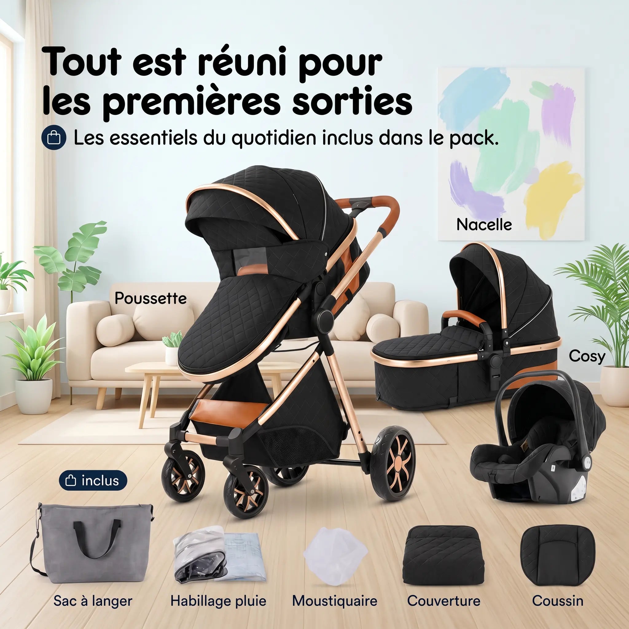Poussette 3 en 1 - Noir Obsidienne Mamilly