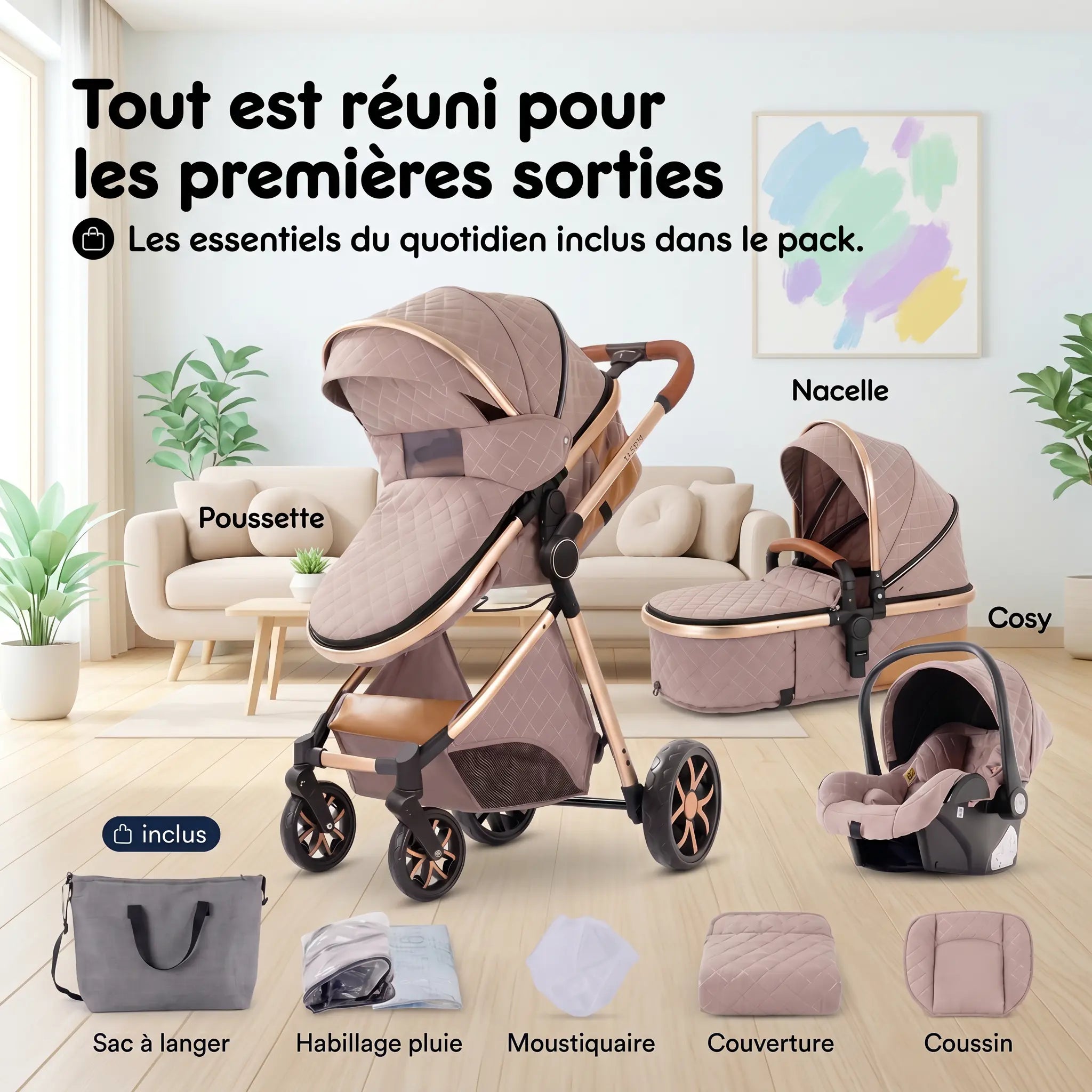 Poussette 3 en 1 - Beige Sable Mamilly