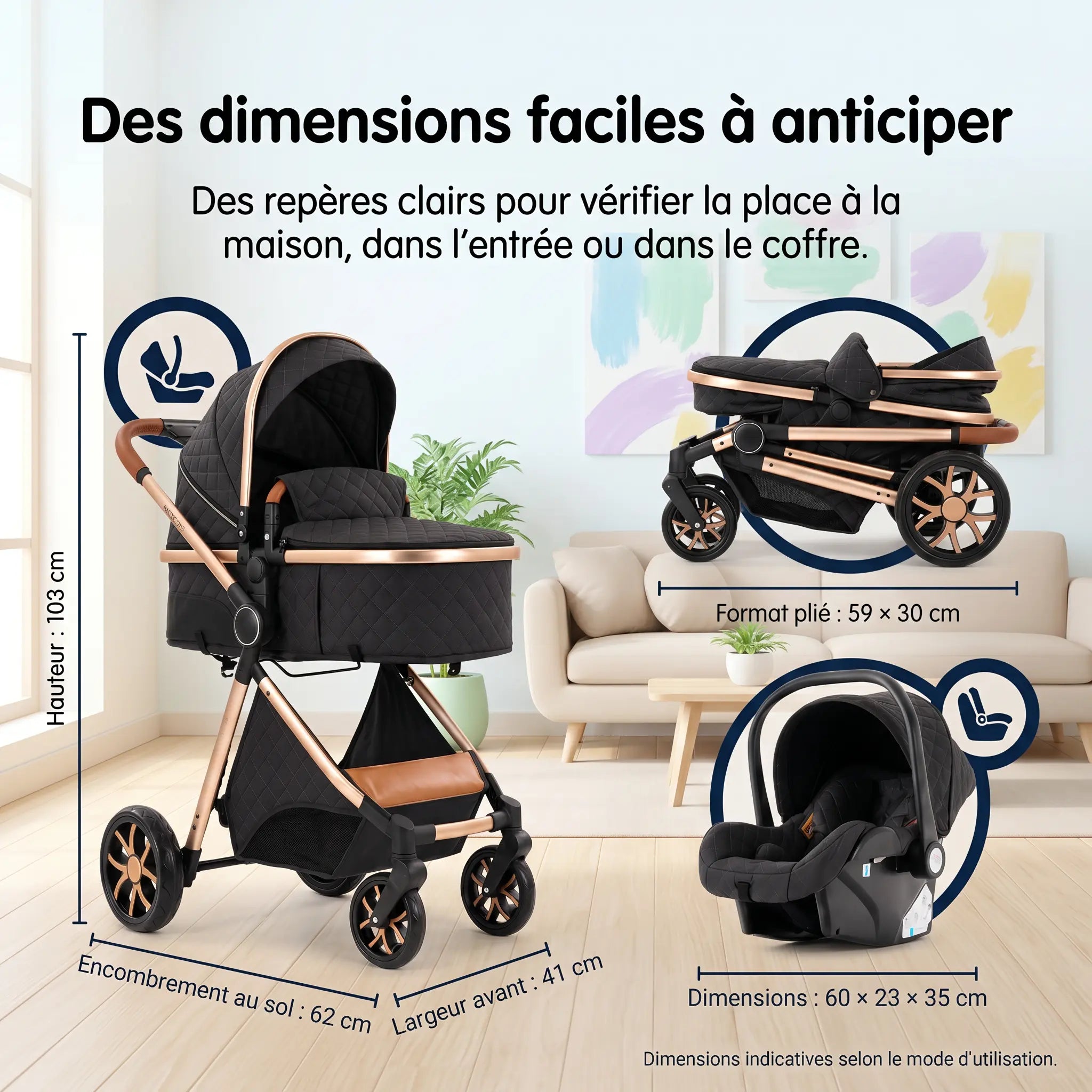 Poussette 3 en 1 - Noir Obsidienne Mamilly