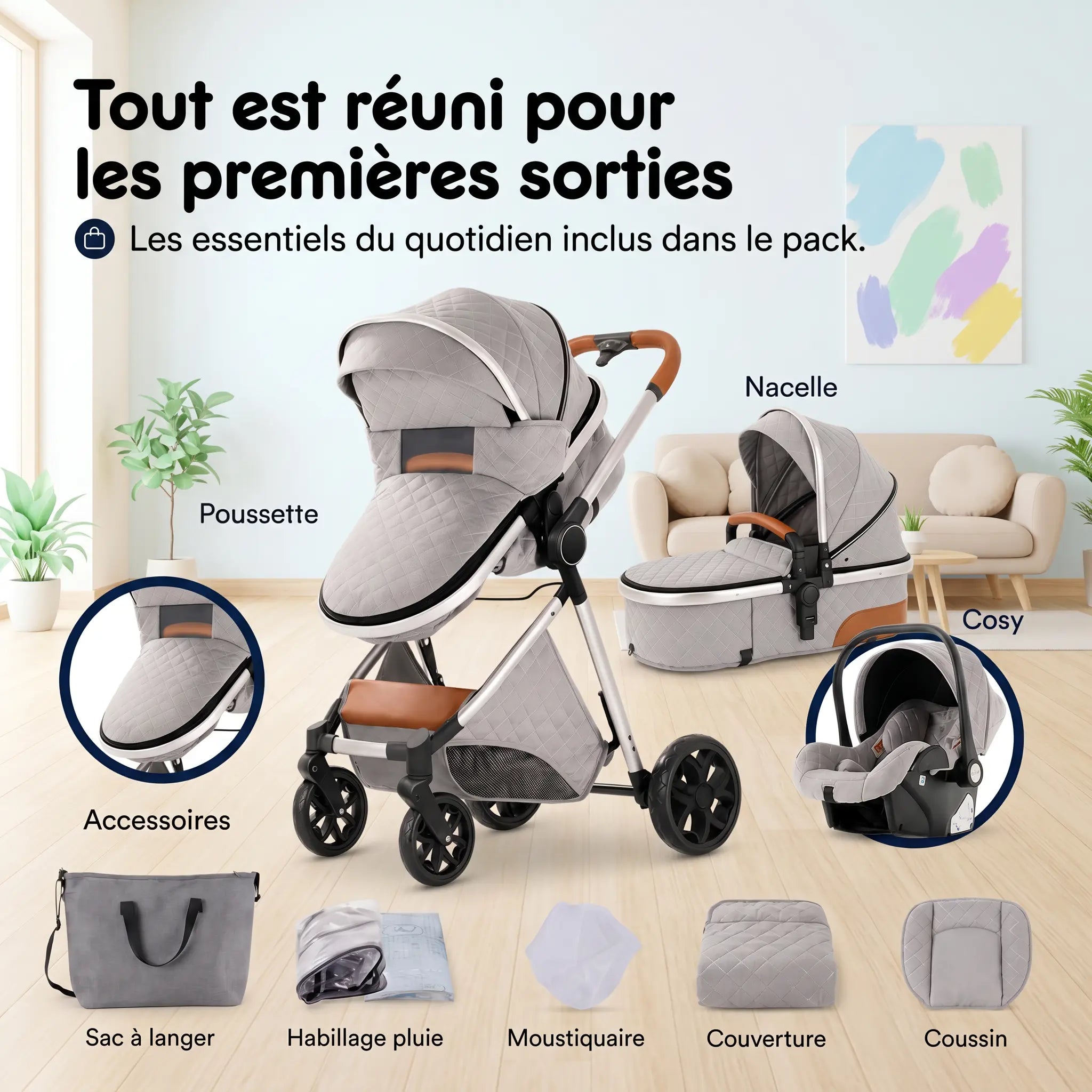 Poussette 3 en 1 - Brume D'argent Mamilly