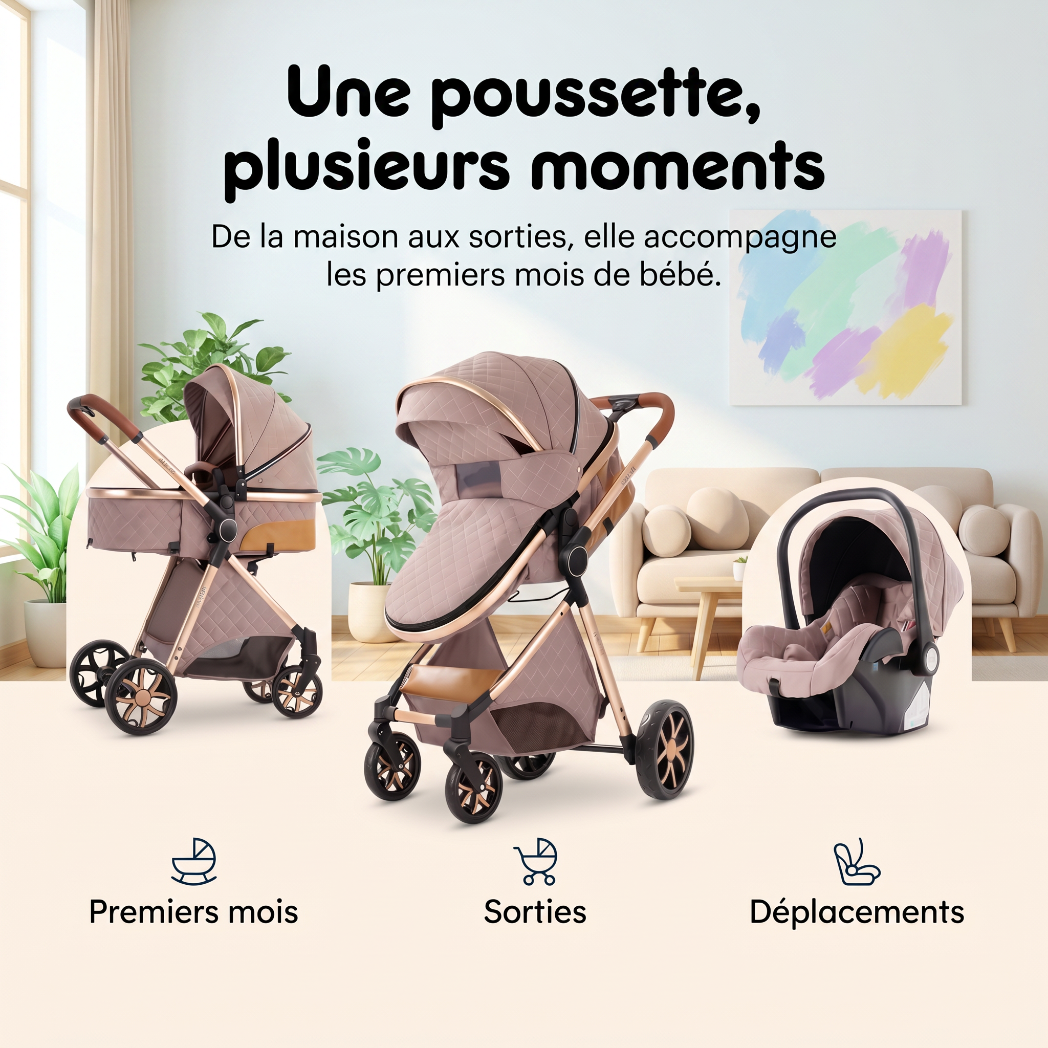 Poussette 3 en 1 - Beige Sable Mamilly