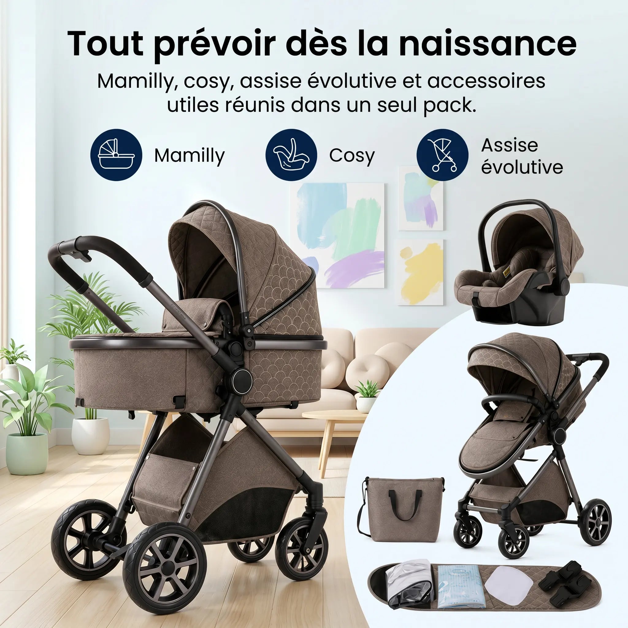 Poussette 3 en 1 - Marron Mocha Mamilly