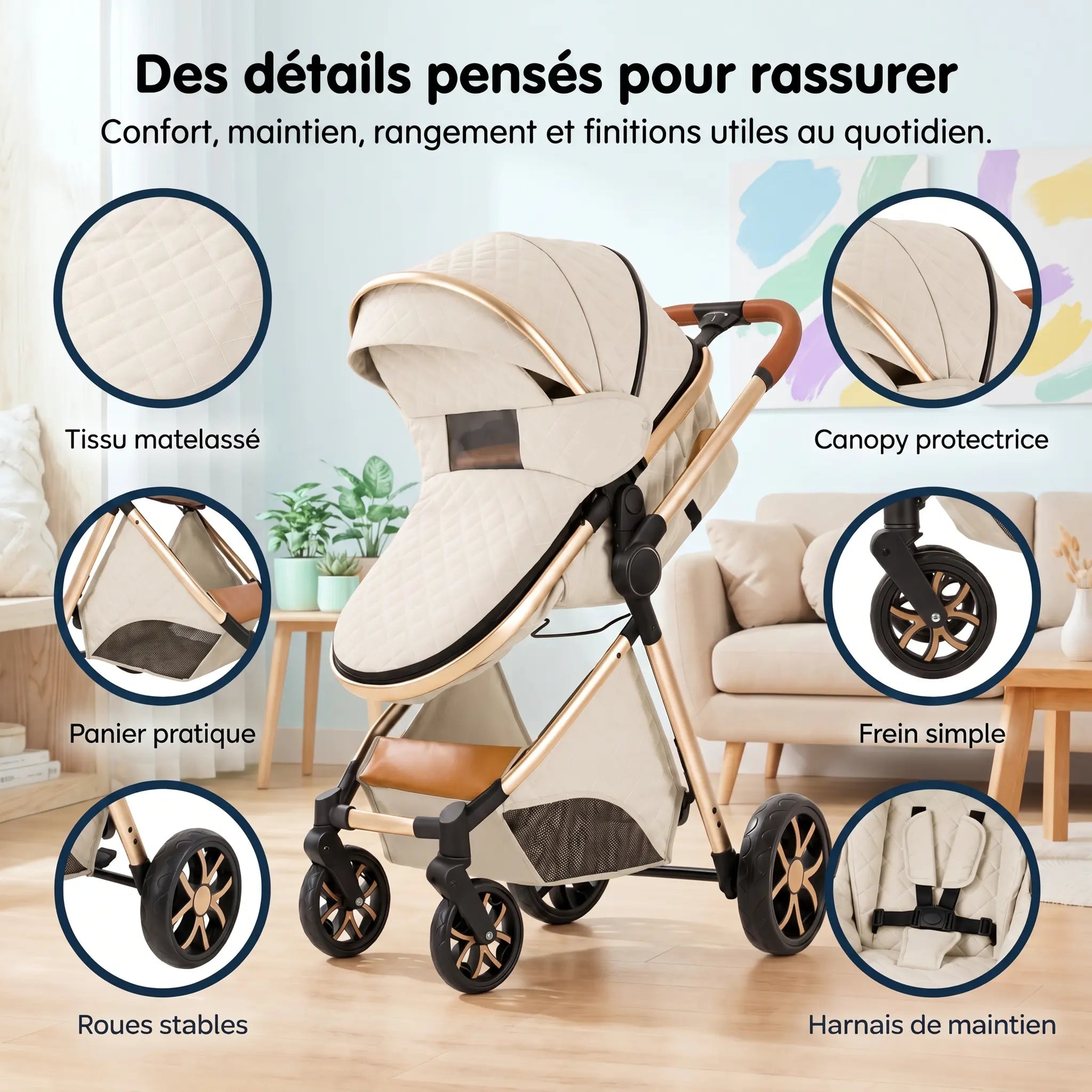 Poussette 3 en 1 - Blanc Ivoire Mamilly