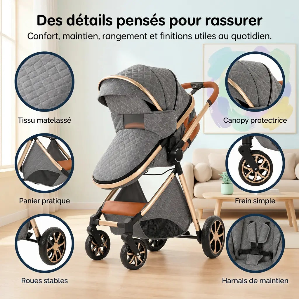 Poussette 3 en 1 - Gris Cendré Mamilly