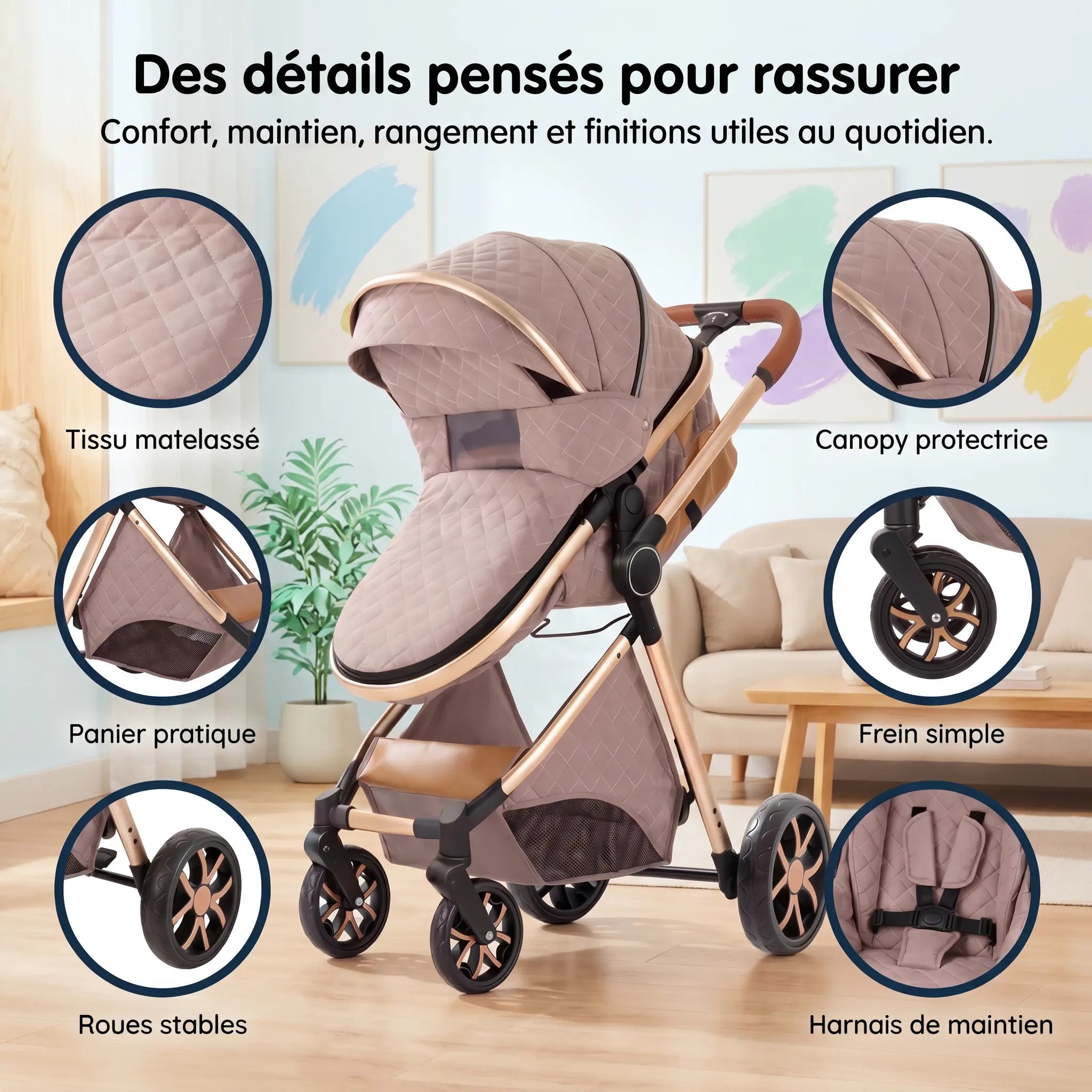 Poussette 3 en 1 - Beige Sable Mamilly