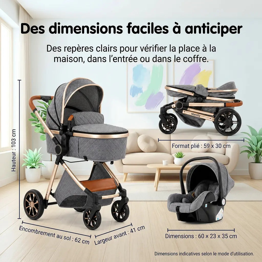 Poussette 3 en 1 - Gris Cendré Mamilly