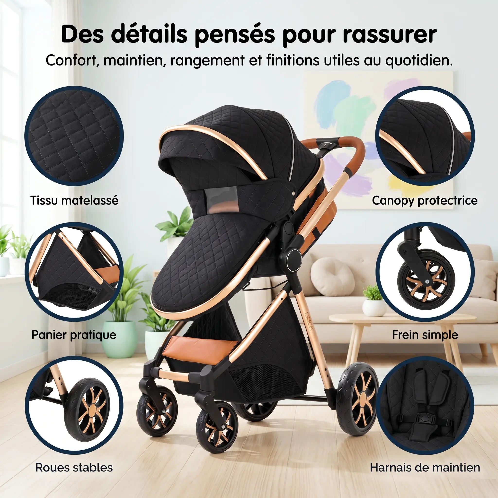 Poussette 3 en 1 - Noir Obsidienne Mamilly