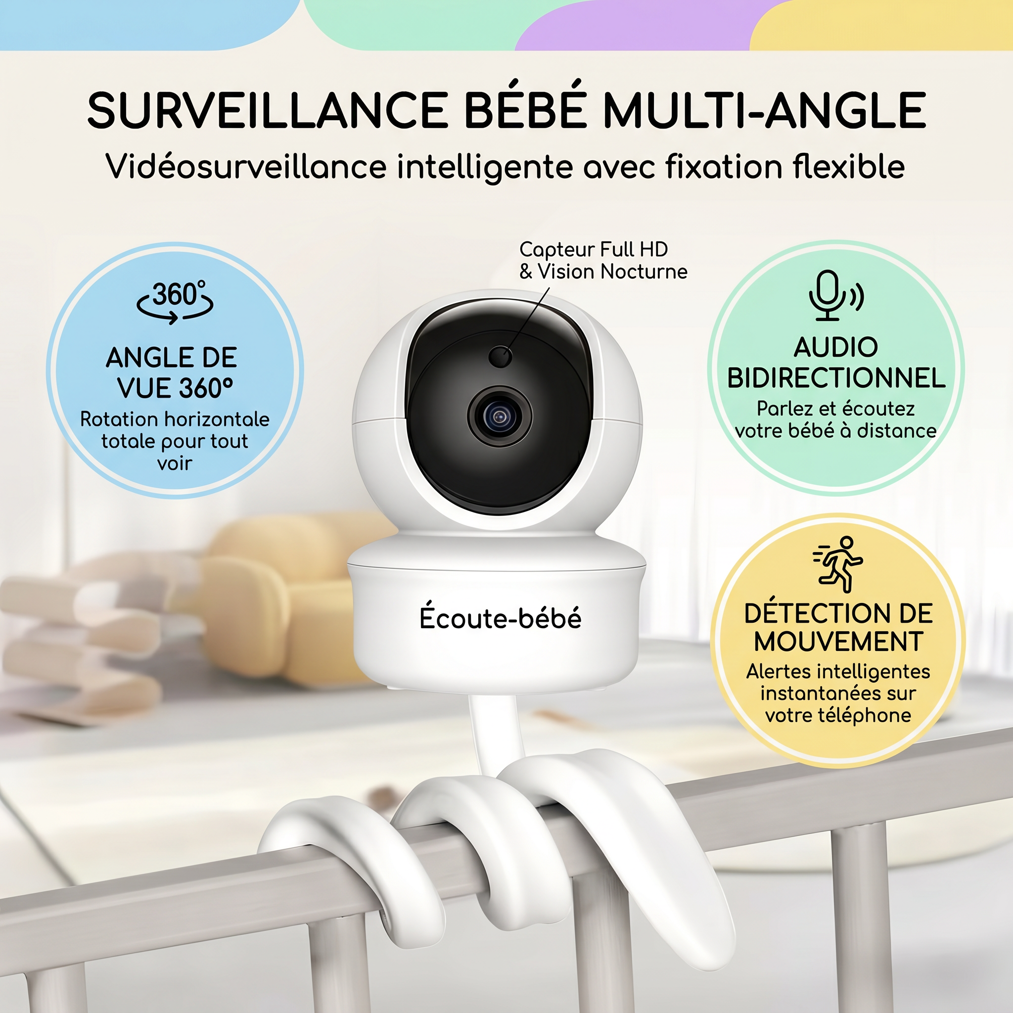 Mamilly Veillée Flex - Babyphone vidéo 5 à caméra flexible Mamilly