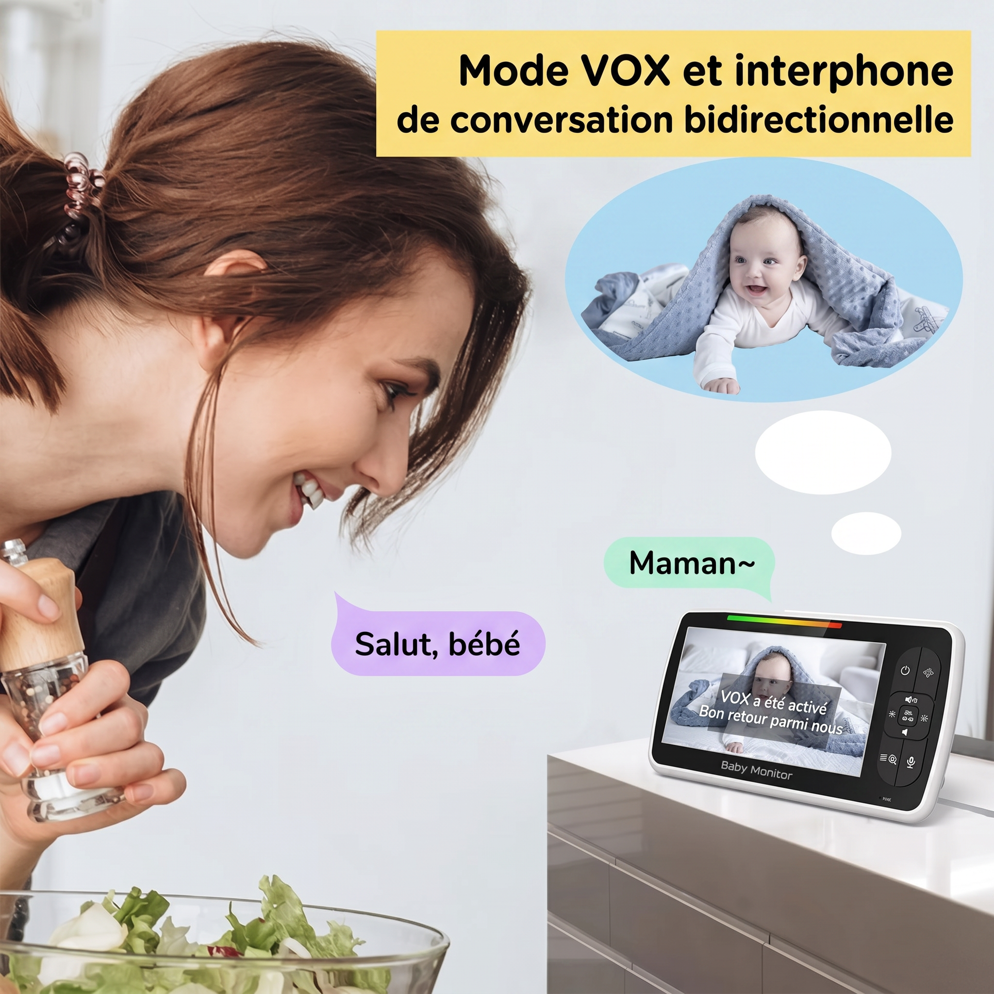 Mamilly Veillée Flex - Babyphone vidéo 5 à caméra flexible Mamilly