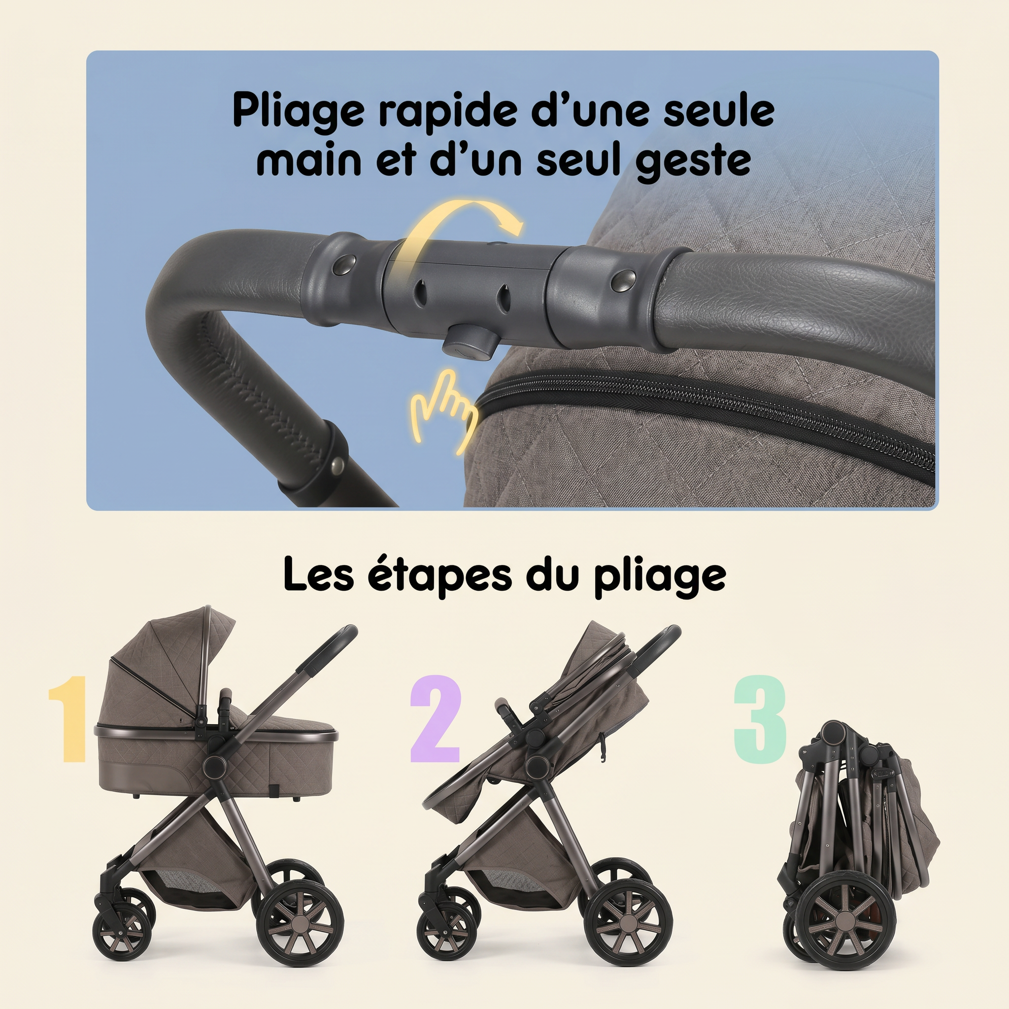 Poussette 3 en 1 - Marron Mocha Mamilly