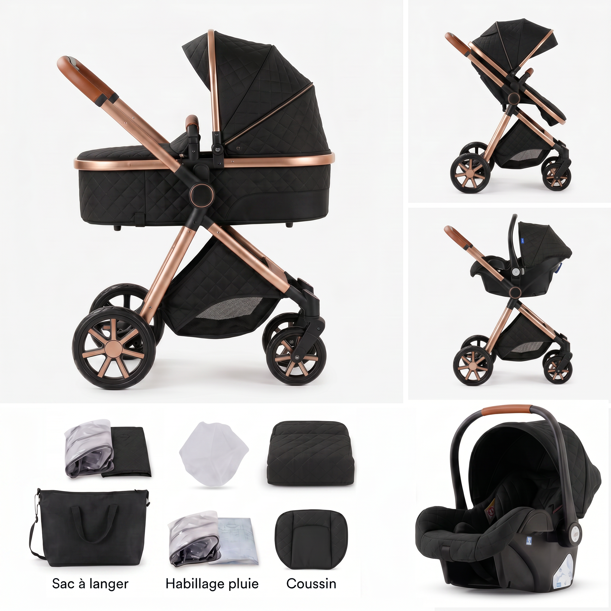 Poussette 3 en 1 - Noir Obsidienne Mamilly